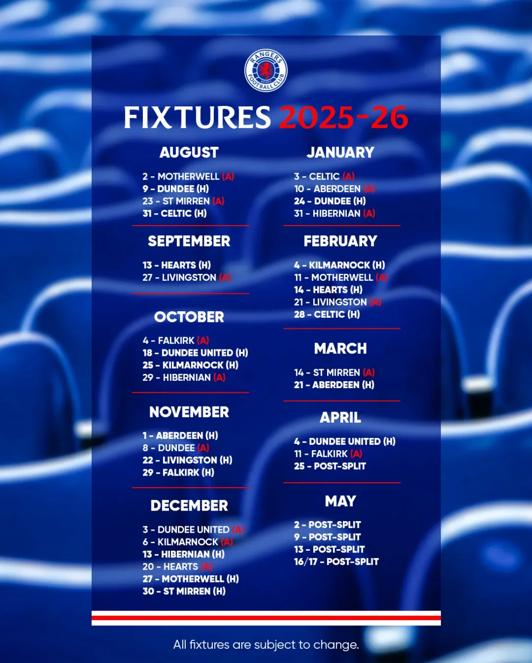 Rangers fixtures: What supporters need to know this season